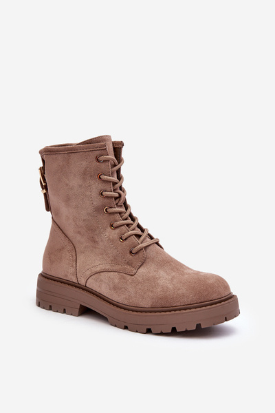 Botki Damskie Workery Suwak Ciemnobeżowe Ninsuni ML282