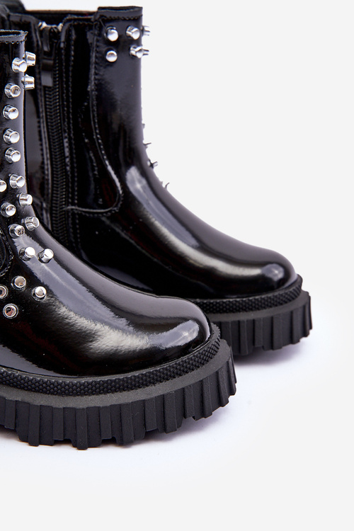 Girls' Shiny Ankle Boots Decorated with Rhinestones Black Adelie