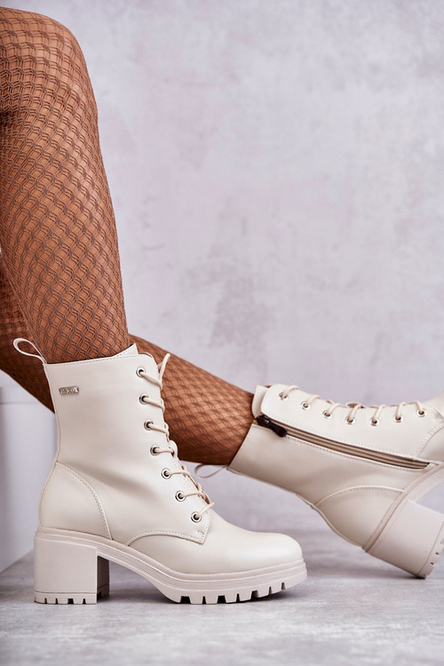 Women's Warm Boots On High Heel Light Beige Grethe