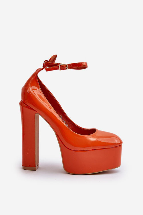 Orange Ninames Patent Leather Pumps on Chunky Platform and Heel