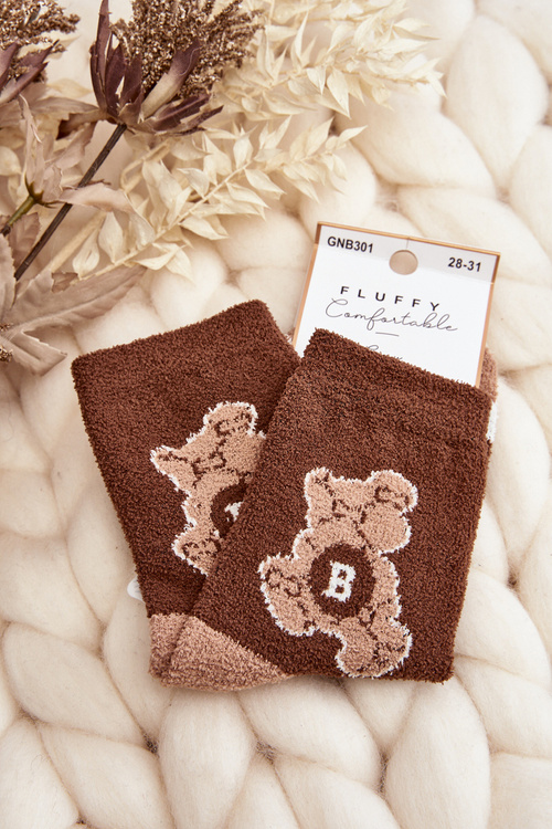 Youth Warm Socks With Bear Brown