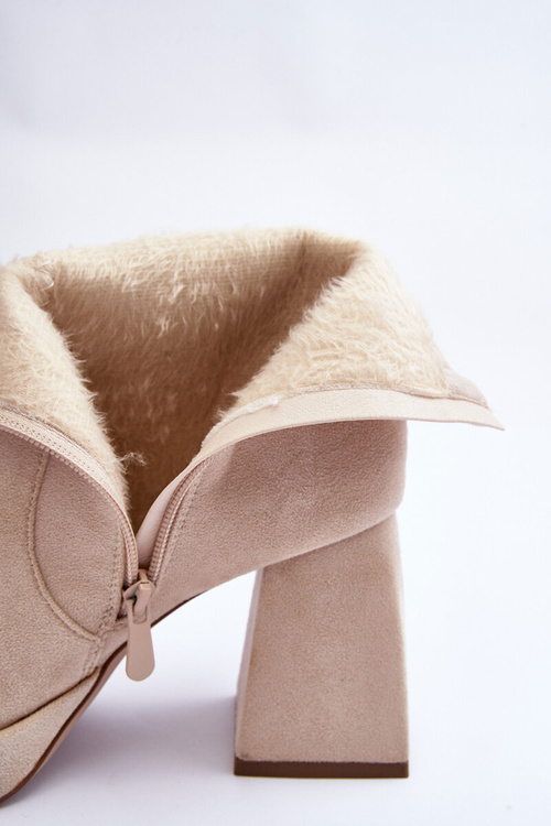Suede Heeled Boots Beige Makeline