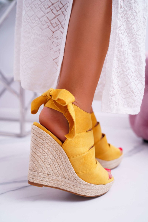 Women's Sandals On Anchor Linen Tied Yellow Cantare