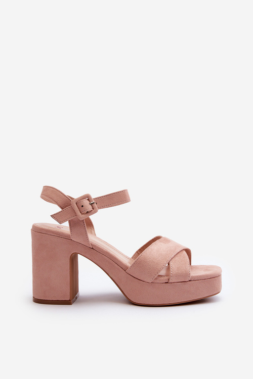 Women's sandals in faux suede on a block heel and platform pink Sakane