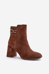 Warm Women's Ankle Boots on Heel Eco Suede Dark Green Saivia
