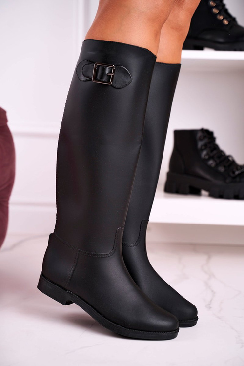 Women's Black Rubber Galoshes Boots Under The Knee Eileen