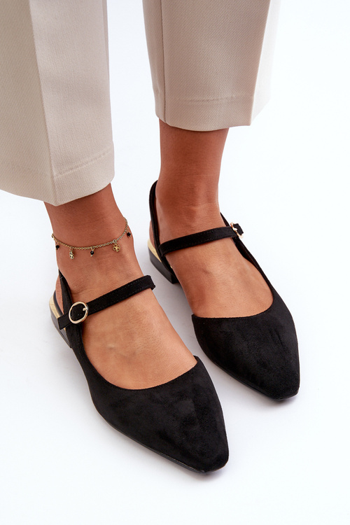 Baleriny Z Odkrytą Piętą Niski Obcas Eko Zamsz Czarne Sergio Leone SK831