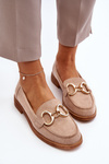 Women's Suede Moccasins with Beige Decoration Echonesa