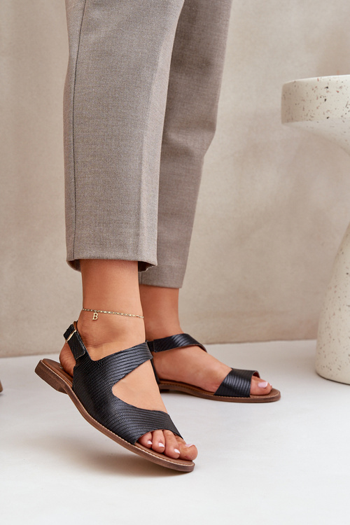 Leather Sandals With Buckle And Embossing Lewski 3041 Black