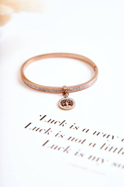 Steel Bracelet with Cubic Zirconia Tree of Life Rose Gold Alive