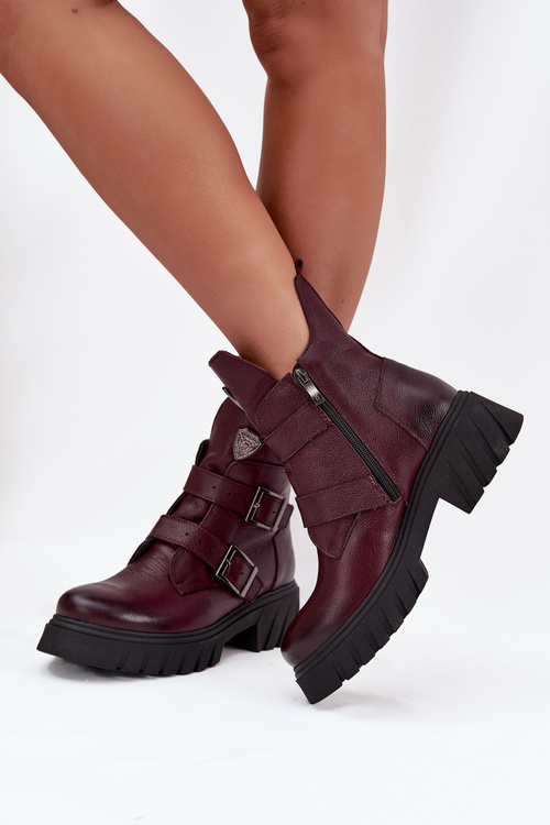 Leather insulated women's boots with buckles and decorative detail Zazoo 60482 Burgundy