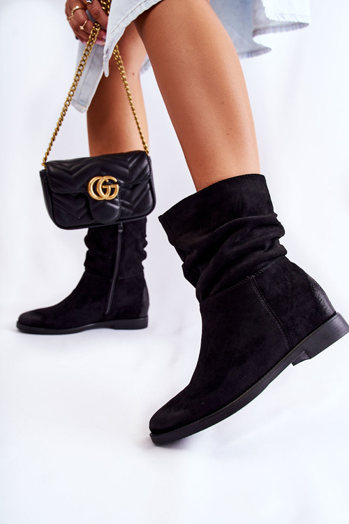 Botki Damskie Zamsz Wysokie Czarne Venis