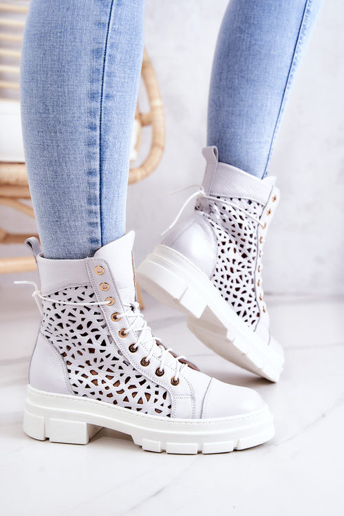 Leather openwork boots White Aileen