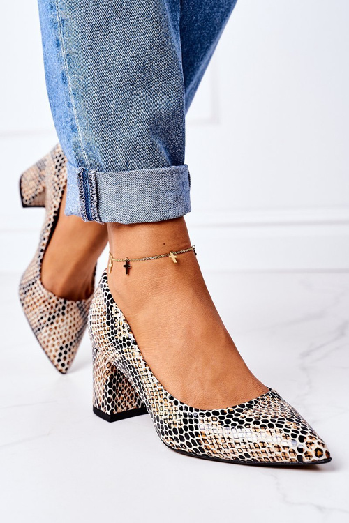 Leather Pumps With Animal Pattern Lewski Shoes 2801 Black-Beige