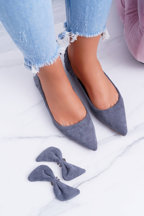 LU BOO Grey Moments Ballerinas with Detachable Bow