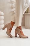Leather Pumps With Pointed Toes On Heel Beige Laura