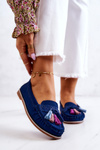 Women's Suede Loafers With Fringes Navy Laressa