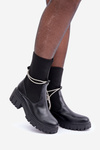 Boots With Sock And Shiny Lacing Black Dinarca