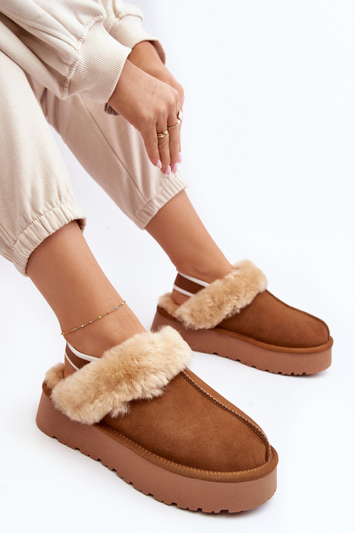 Leather Suede Slippers Women On Platform With Fur Camel Sophienne