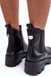 Women's Leather Ankle Boots with Decorative Black Lobb