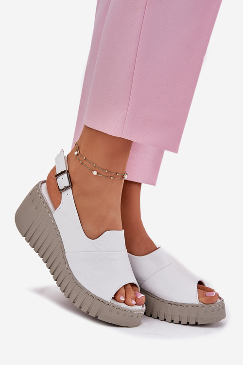 Women's Sandals Made Of Natural Leather On Wedge White Artiker 54C0786