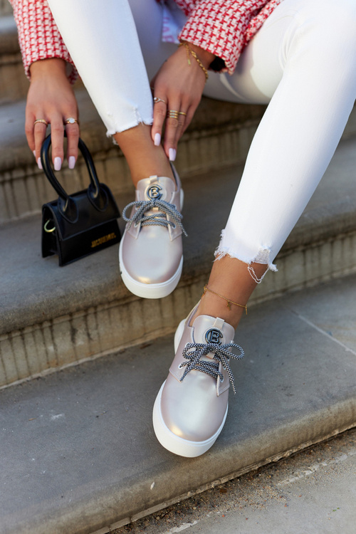 Women's Leather Sneakers With Decoration Metallic Carrey Pink