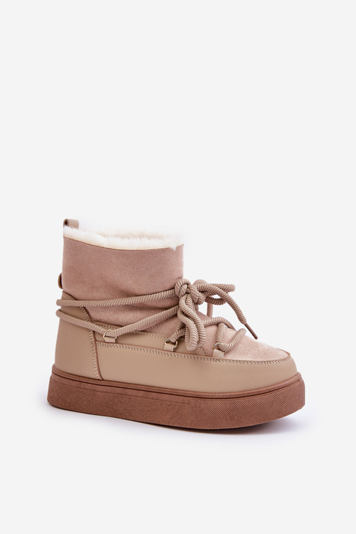 Women's Snow Boots On Platform Insulated With Fur Beige Aziara