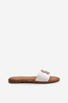 Women's Sandals With Eco Leather Decoration On Flat Heel White Sadria