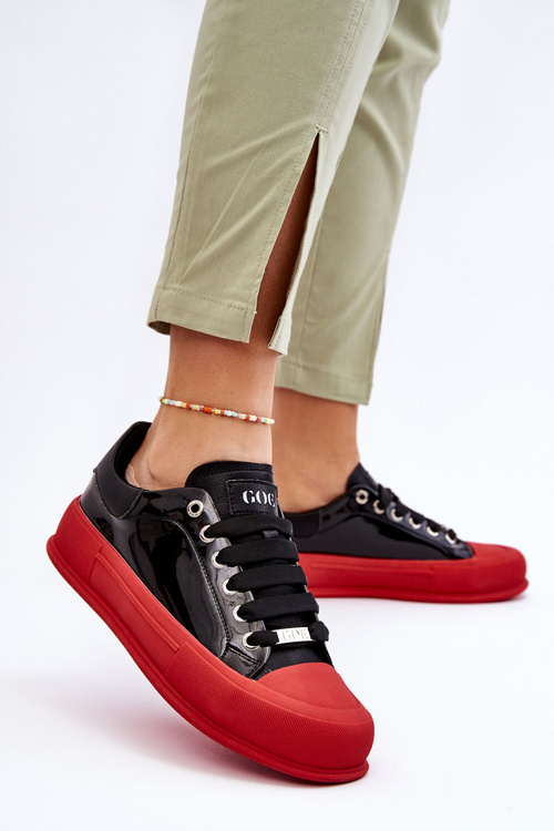 Women's Lacquered Platform Sneakers GOE LL2N4021 Black-Red