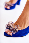 Fashionable Suede Pumps Sandals With Crystals Navy Nolissa