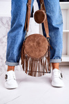 Women's Round Leather Bag With Fringes Boho LAURA BIAGGI Beige