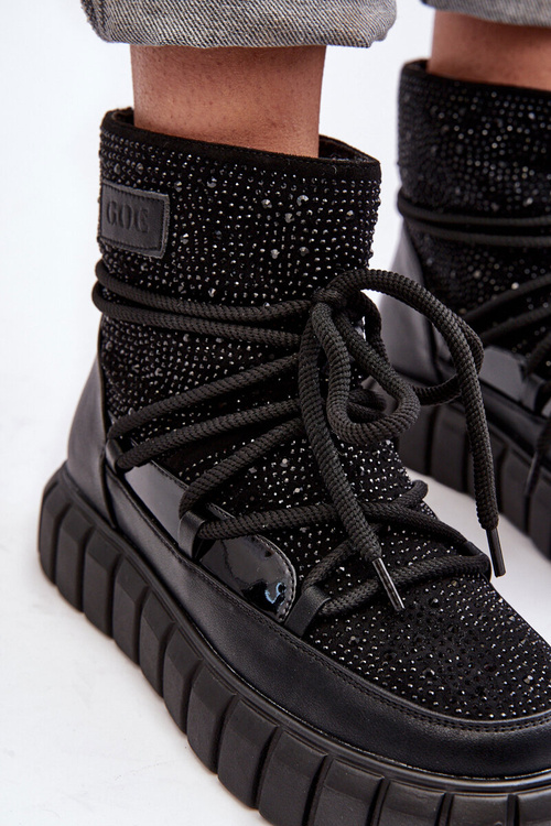 Śniegowce Ocieplane Zdobione Dżetami Czarne Goe MM2N4080