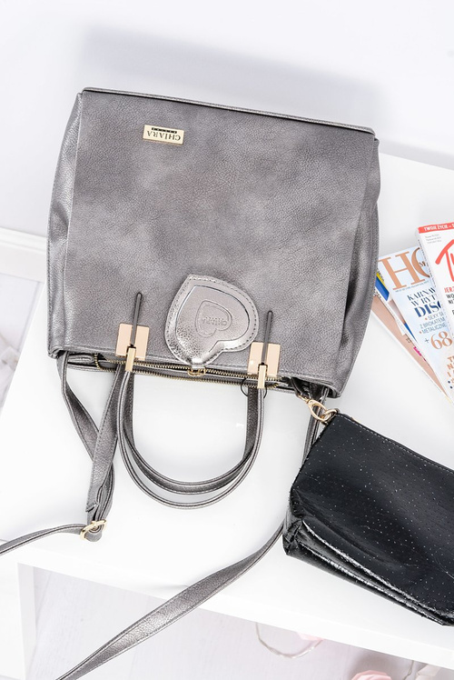 Large Silver Women's Handbag + Sachet + Mirror POLAND