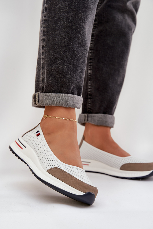 Baleriny Na Koturnie Skóra Naturalna Białe Nelviera