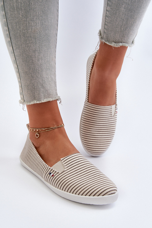 Women's Striped Slip-On Sneakers in Beige Pazaria