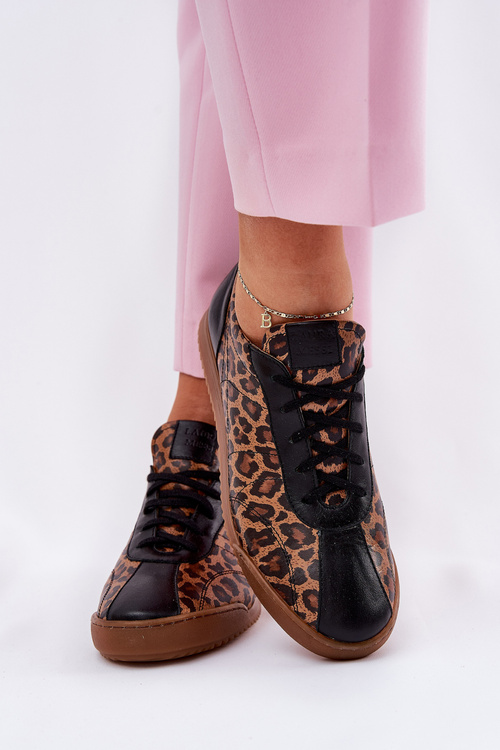 Women's Leather Sports Shoes With Leopard Print Laura 2935 Brown