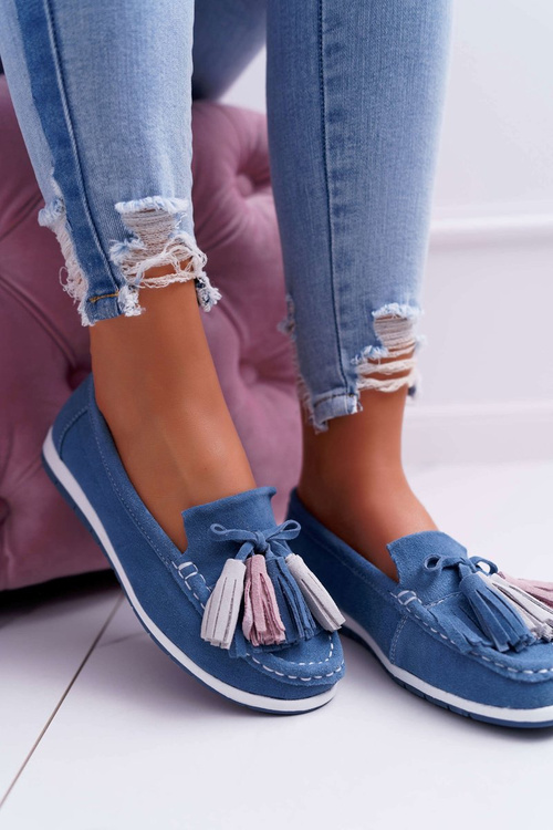 Women's Leather Suede Fringed Moccasins Batist Blue