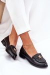 Leather Moccasins With Gold Decoration Black Laura Messi 2927