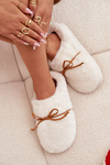 Furry slippers with bow ecru Minella