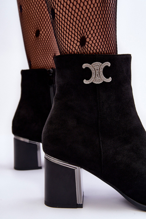 Suede Boots With Ornament On Heel Black Dwinja