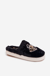 Furry Slippers With Hearts Black Amandra