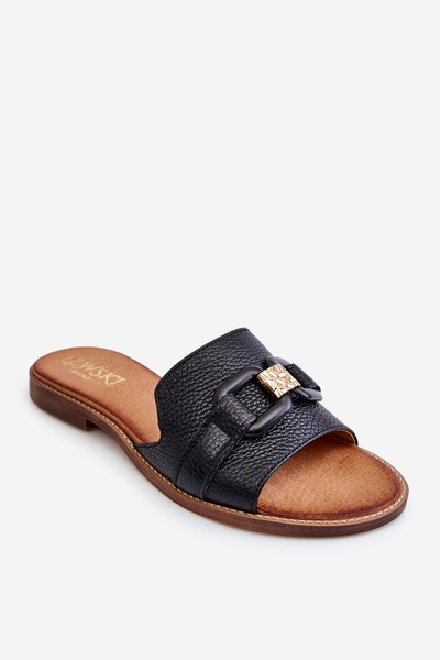 Klapki Skóra Damskie Czarne Lewski Shoes 3270