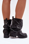 Insulated Women's Ankle Boots With Wrinkled Shaft Black Gracine