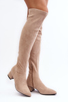 Women's Knee-High Boots On Low Heel Beige Maidna