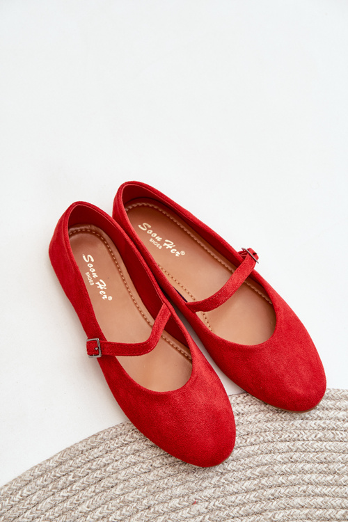 Flat Ballet Shoes With Strap Eco Suede Red Tirilina