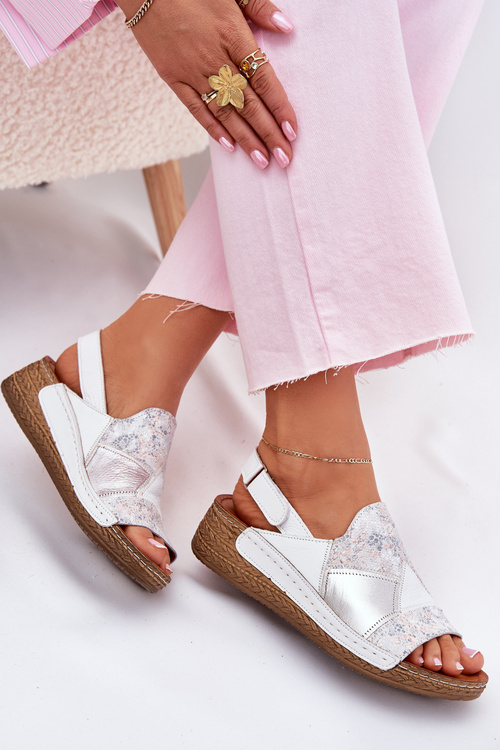 Women's Leather Wedge Sandals With Braiding Maciejka L7067-11 White