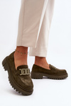 Women's loafers with chain dark green Mevre