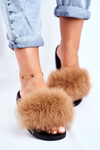 Women's Slides With Natural Fur Camel Bushido