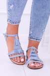 Blue Flat Suede Fringed Sandals Viva