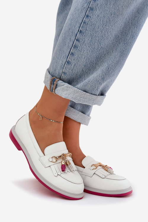 Leather Elegant Moccasins On Flat Heel S.Barski LR51-768A White